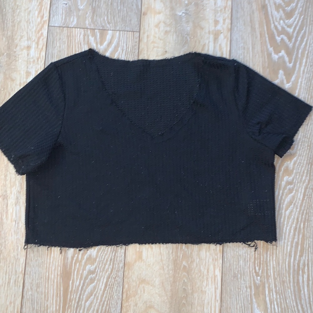 Black waffle knit cop tee SHEIN